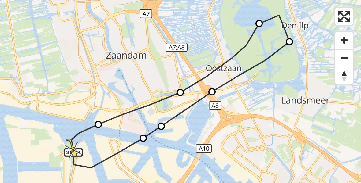 Routekaart van de vlucht: Lifeliner 1 naar Amsterdam Heliport, Hornweg