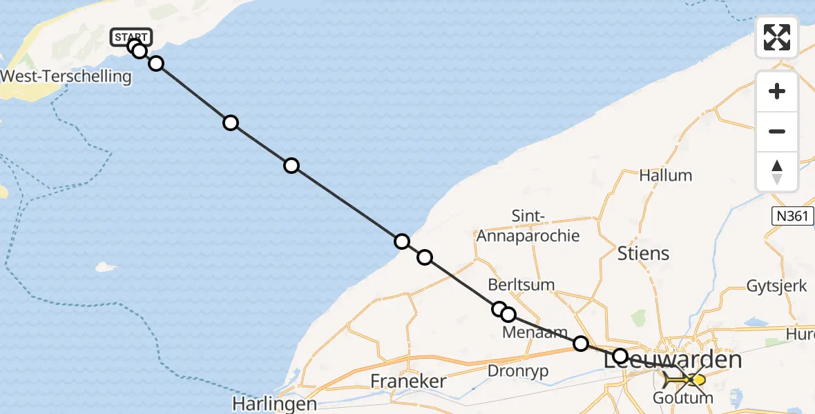 Routekaart van de vlucht: Ambulanceheli naar Leeuwarden, Seeryperpolder