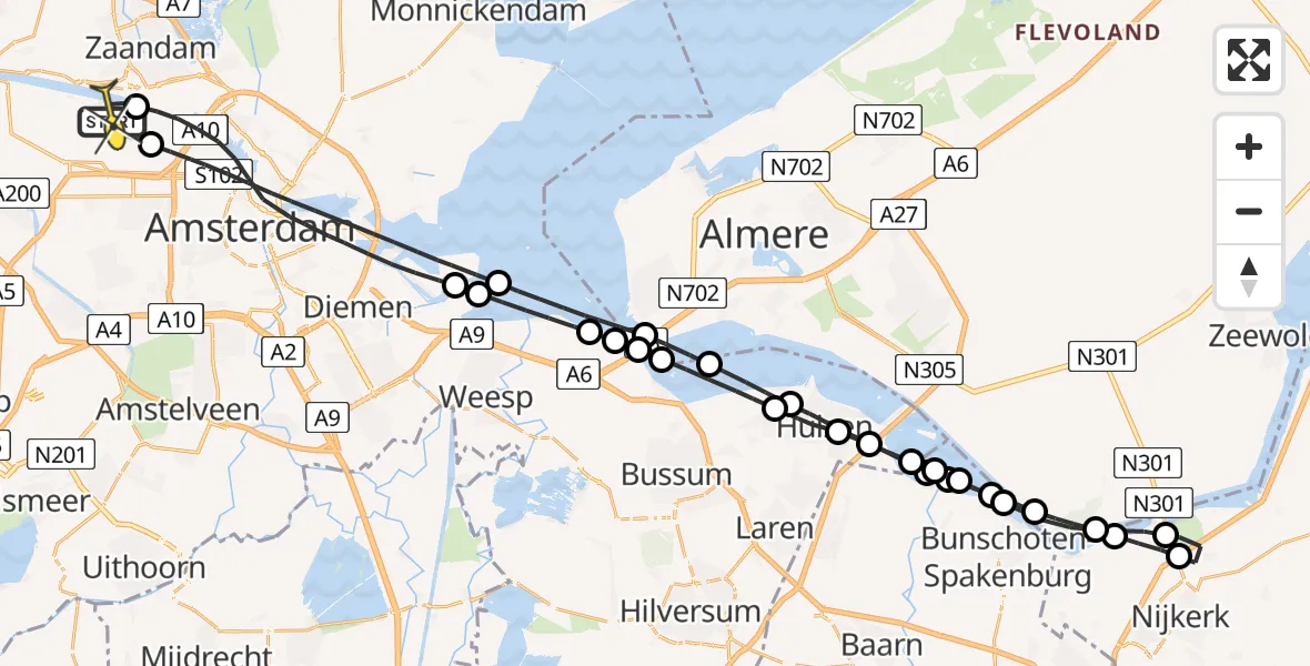 Routekaart van de vlucht: Lifeliner 1 naar Amsterdam Heliport, Westhaven