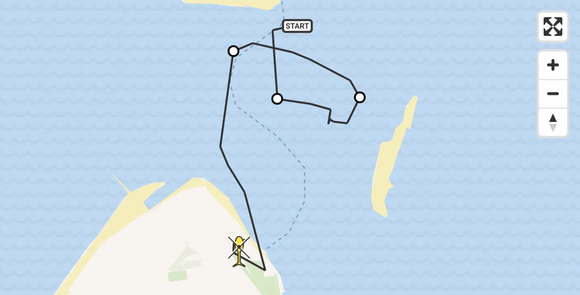 Routekaart van de vlucht: Kustwachthelikopter naar De Cocksdorp, Volharding