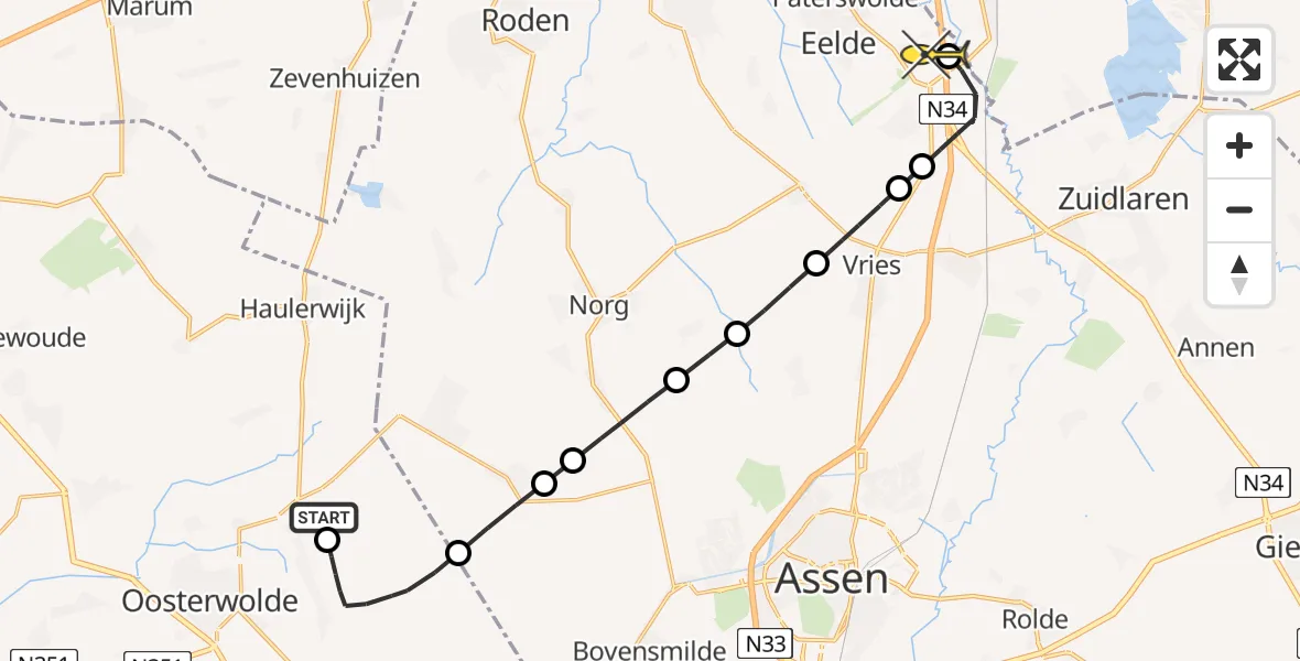 Routekaart van de vlucht: Lifeliner 4 naar Eelde, Veenweg