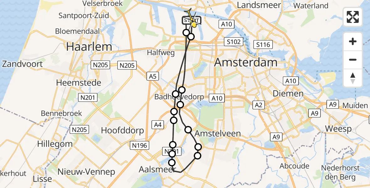 Routekaart van de vlucht: Lifeliner 1 naar Amsterdam Heliport, Maltaweg