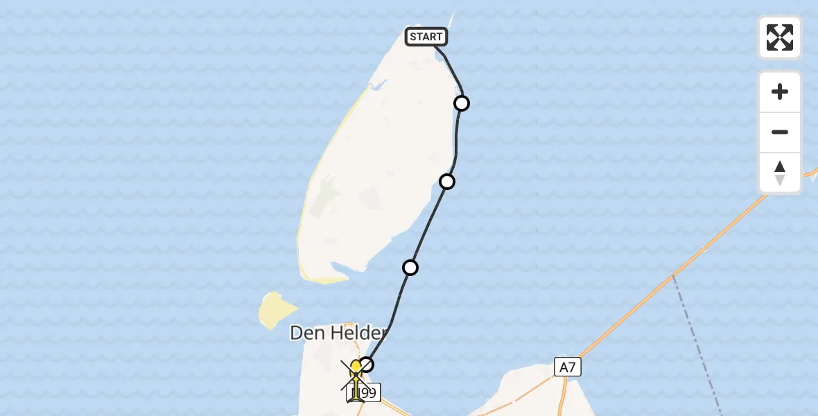 Routekaart van de vlucht: Kustwachthelikopter naar Vliegveld De Kooy, Nieuweschild