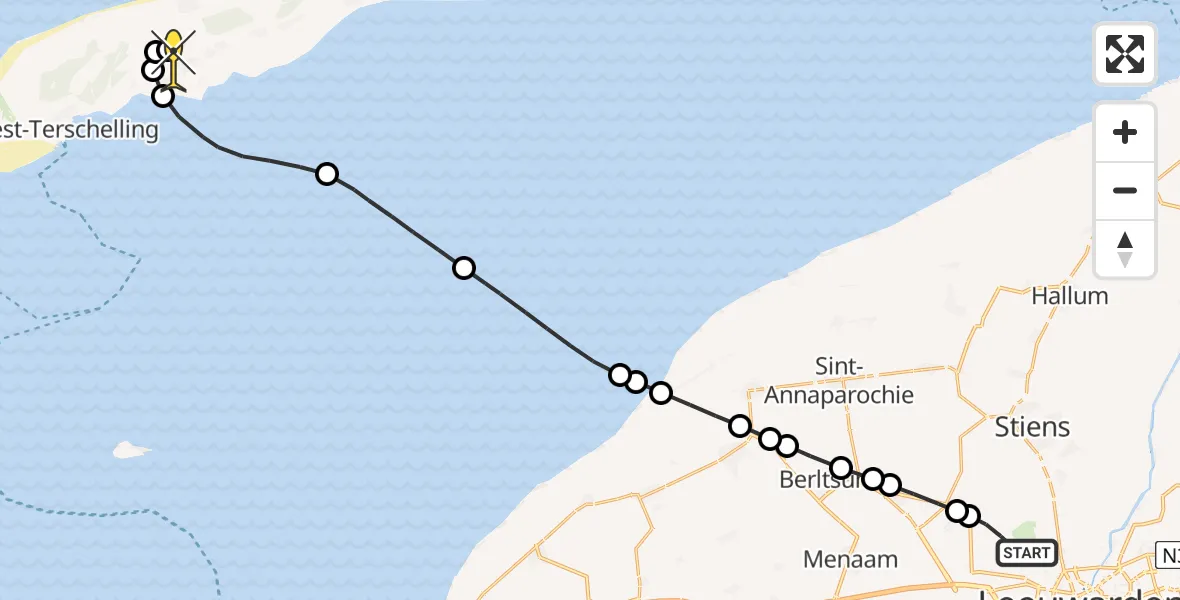 Routekaart van de vlucht: Ambulancehelikopter naar Midsland, Keegsdijkje