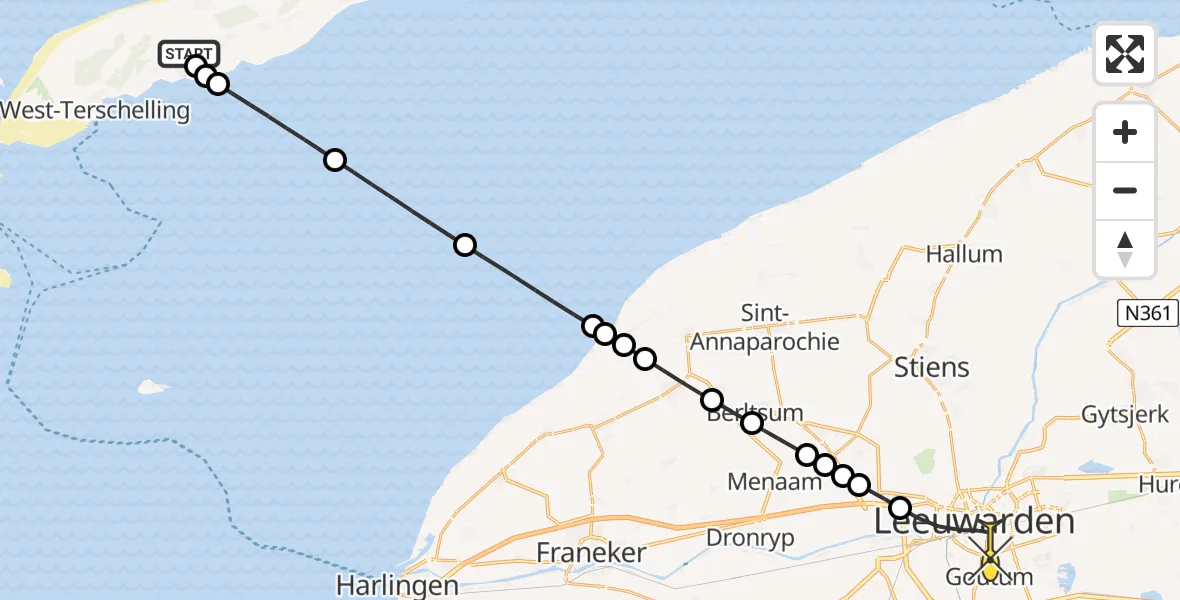 Routekaart van de vlucht: Ambulanceheli naar Leeuwarden, Seeryperpolder