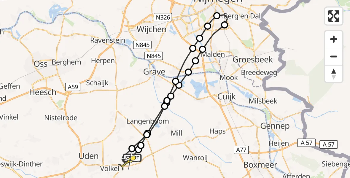 Routekaart van de vlucht: Lifeliner 3 naar Vliegbasis Volkel, Trentsedijk