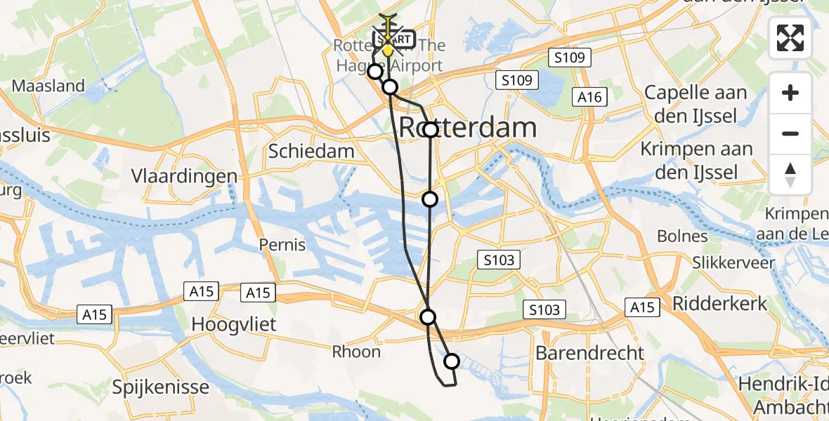 Routekaart van de vlucht: Lifeliner 2 naar Rotterdam The Hague Airport, Pilotenpad