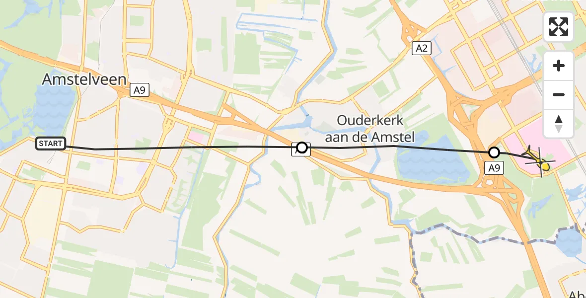 Routekaart van de vlucht: Lifeliner 1 naar Academisch Medisch Centrum (AMC), William Boothlaan