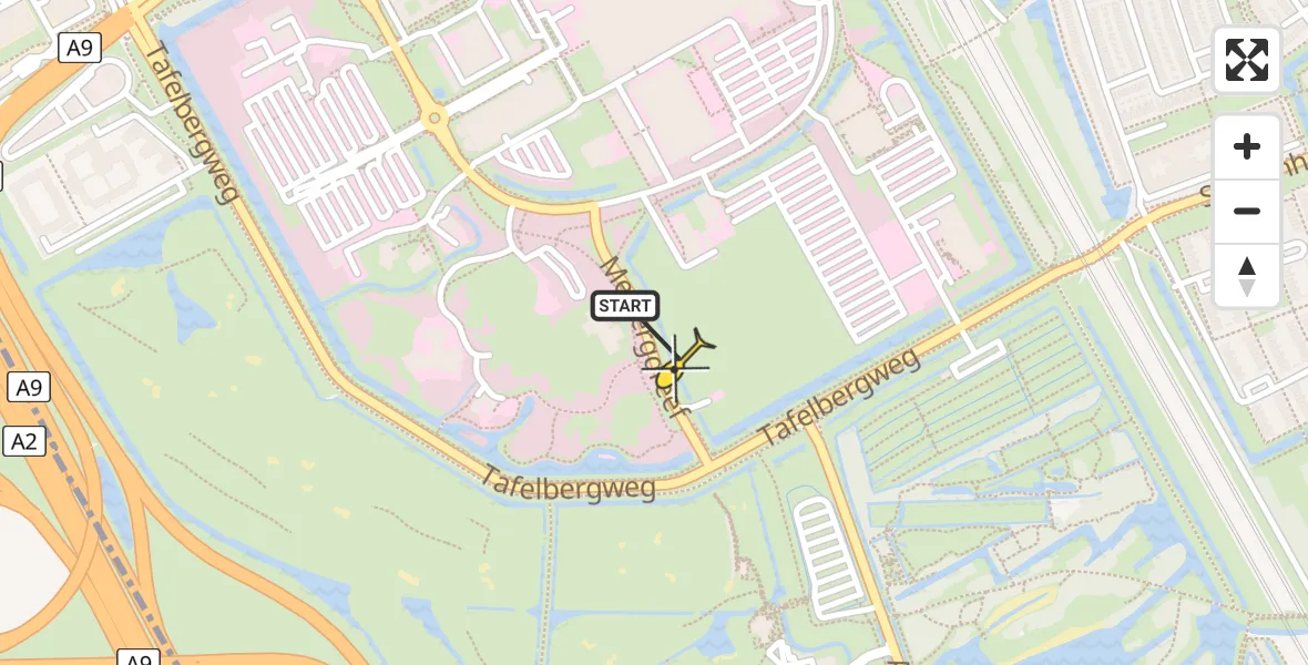 Routekaart van de vlucht: Lifeliner 1 naar Academisch Medisch Centrum (AMC), Helipad
