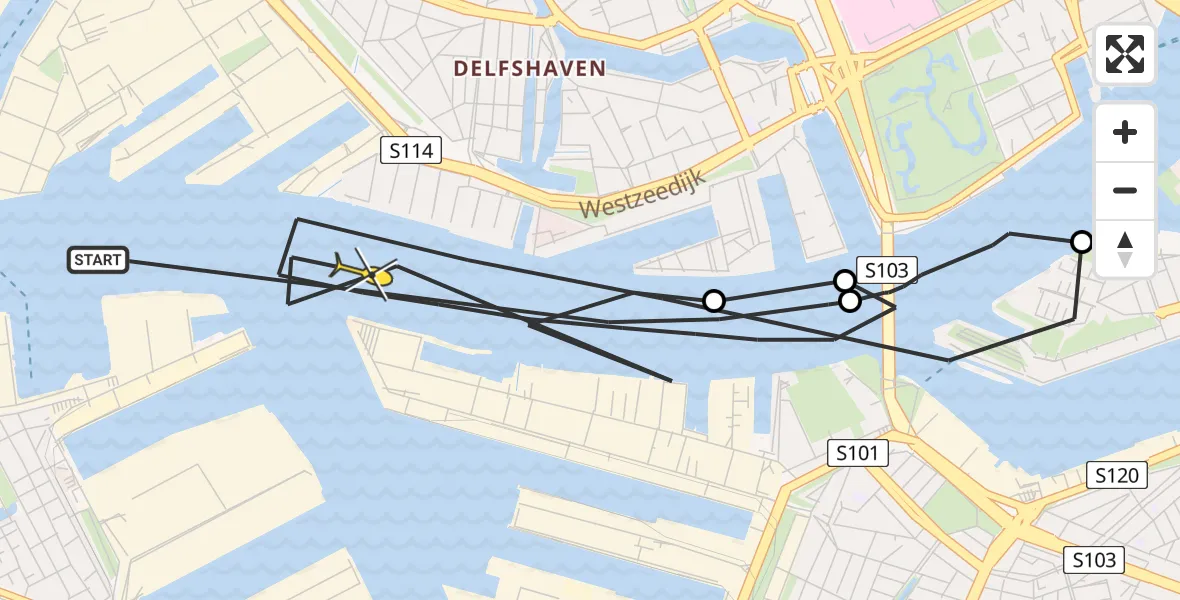 Routekaart van de vlucht: Kustwachthelikopter naar Rotterdam, Müllerhoofd