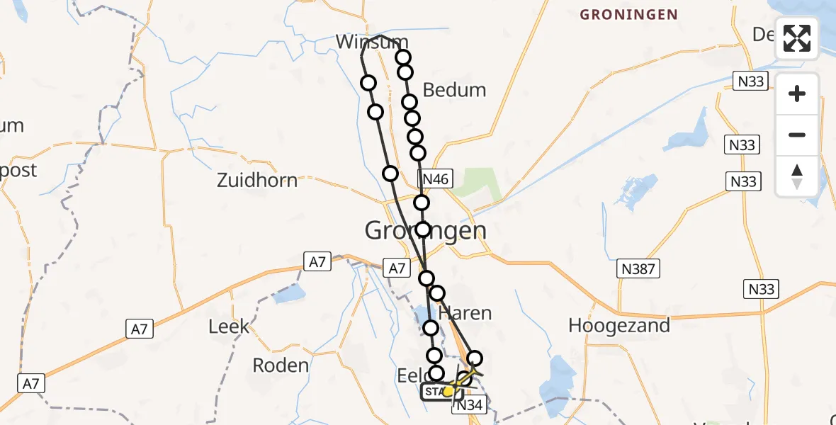 Routekaart van de vlucht: Lifeliner 4 naar Eelde, Groote Veen