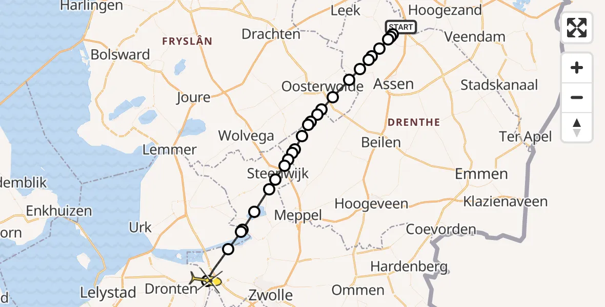 Routekaart van de vlucht: Lifeliner 4 naar Dronten, Veldkampweg