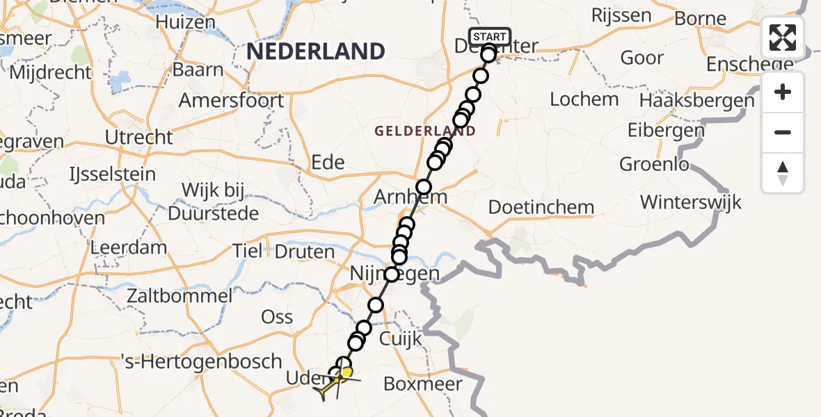 Routekaart van de vlucht: Lifeliner 3 naar Vliegbasis Volkel, Lage Steenweg