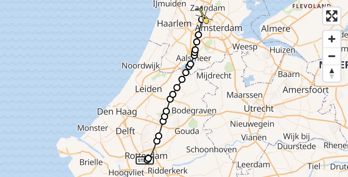 Routekaart van de vlucht: Lifeliner 1 naar Amsterdam Heliport, Maastunnel