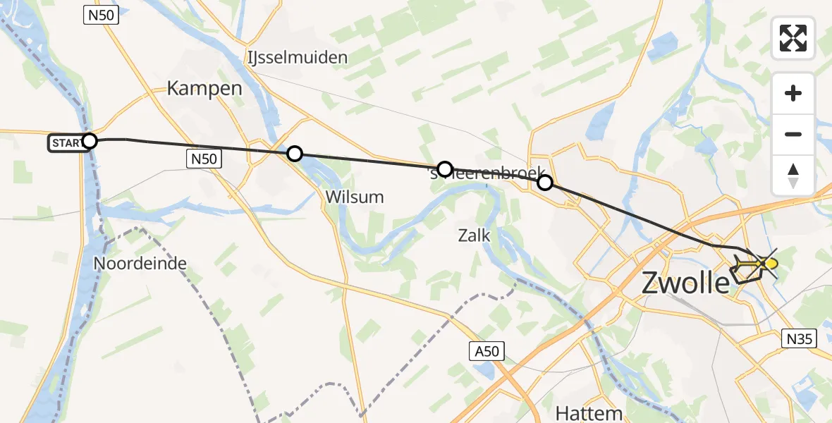 Routekaart van de vlucht: Lifeliner 4 naar Zwolle, Reeveweg