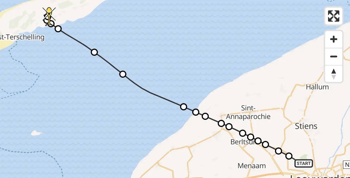 Routekaart van de vlucht: Ambulancehelikopter naar Midsland, Keegsdijkje