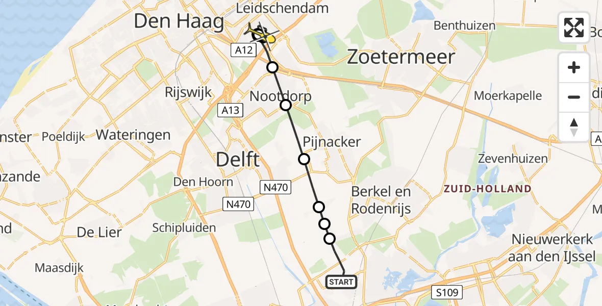 Routekaart van de vlucht: Lifeliner 2 naar Voorburg, Wijkerlaan