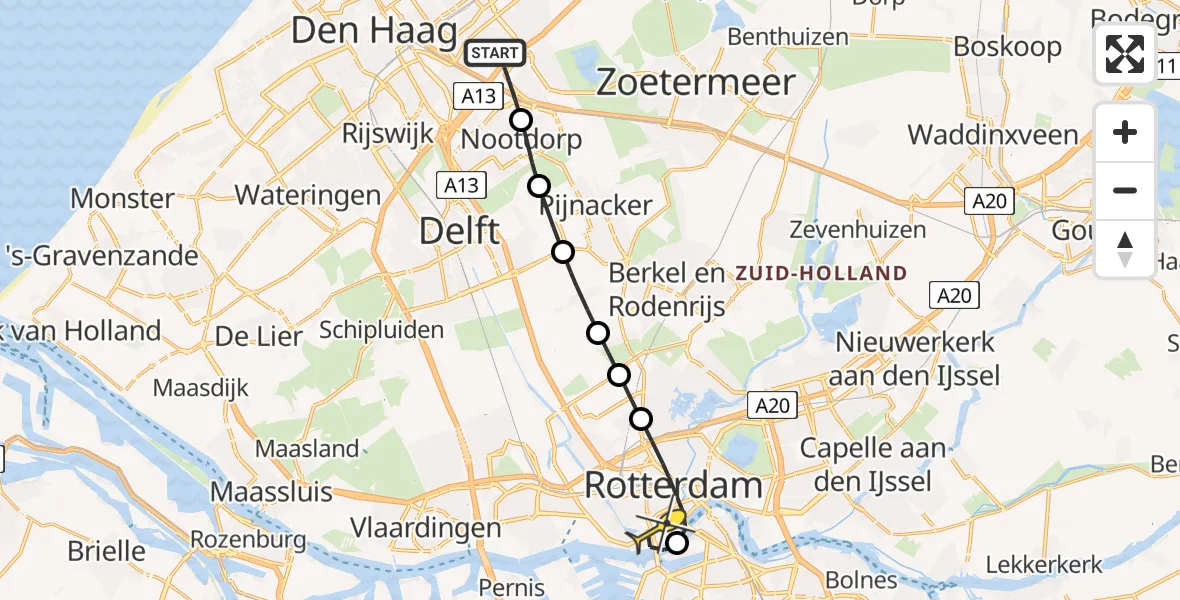 Routekaart van de vlucht: Lifeliner 2 naar Erasmus MC, Oder