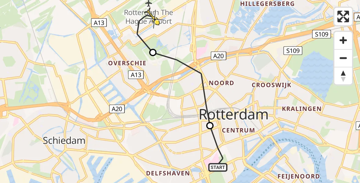 Routekaart van de vlucht: Lifeliner 2 naar Rotterdam The Hague Airport, Westzeedijk