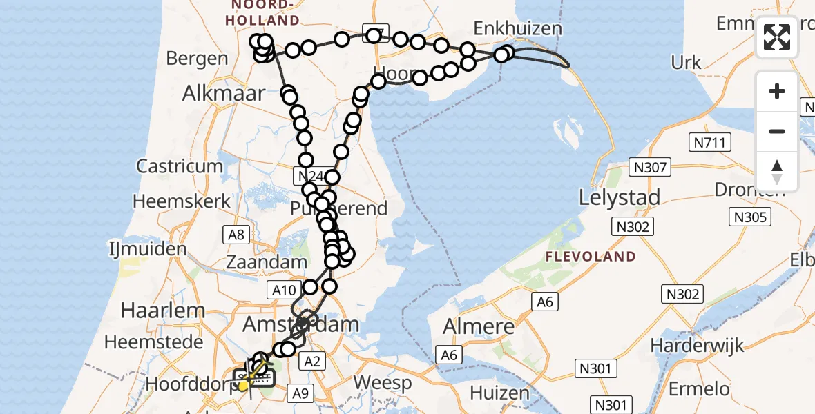 Routekaart van de vlucht: Politieheli naar Schiphol, Loevesteinse Randweg
