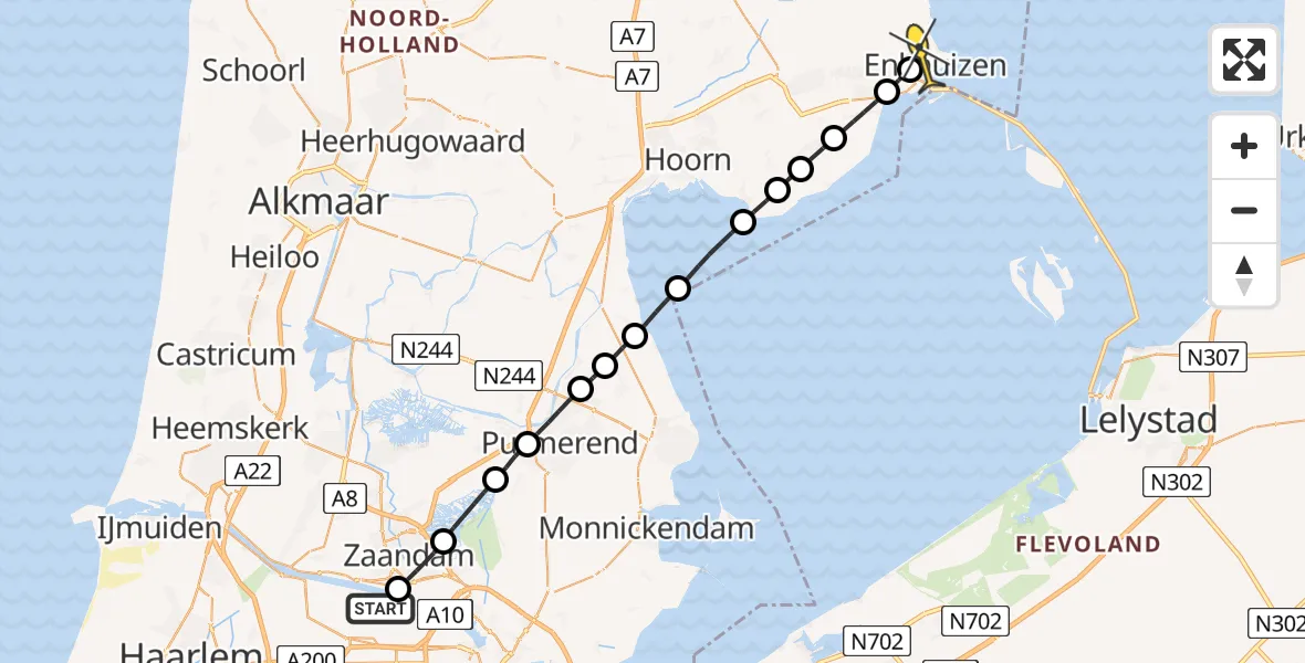 Routekaart van de vlucht: Lifeliner 1 naar Enkhuizen, Symon Spiersweg