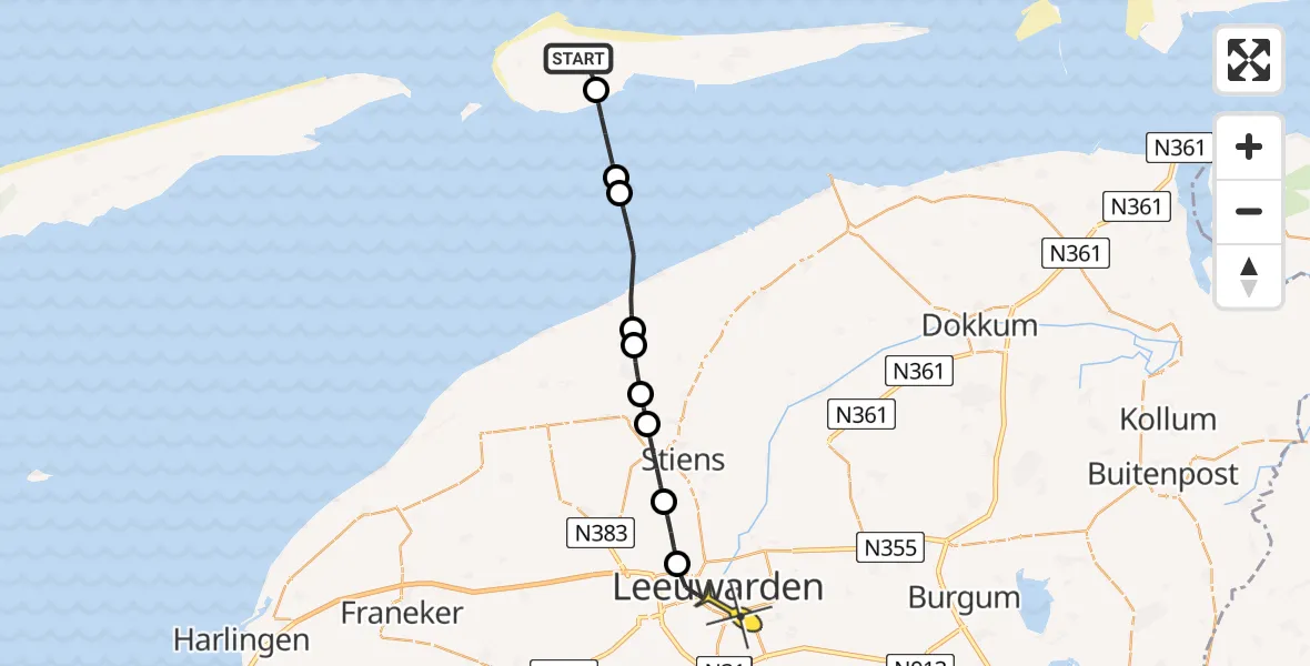 Routekaart van de vlucht: Ambulancehelikopter naar Leeuwarden, Smitteweg