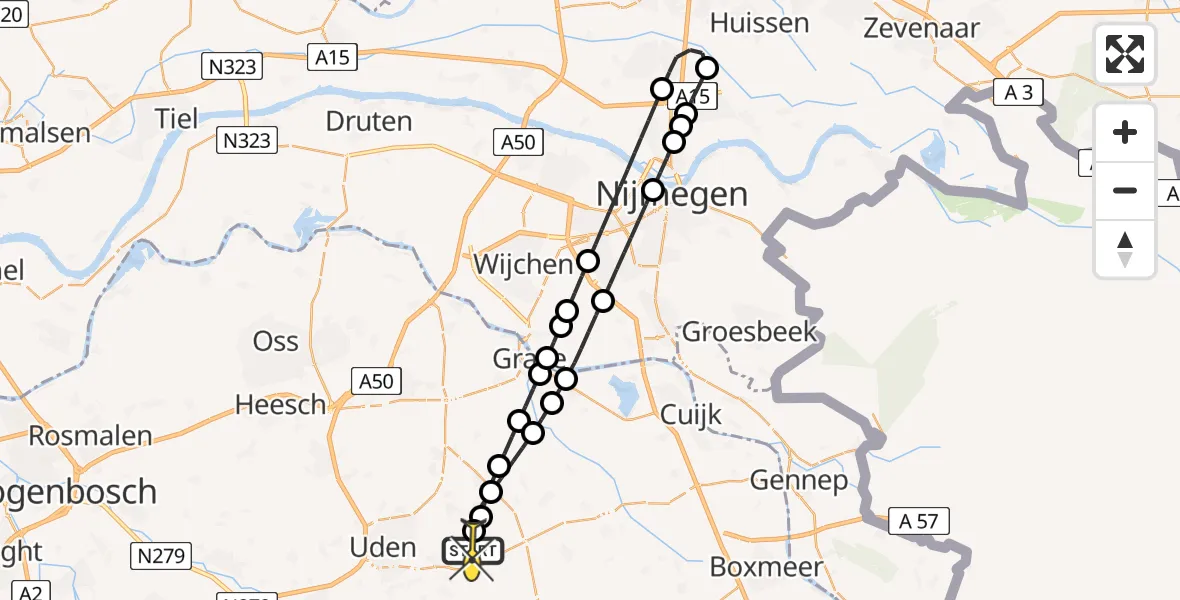 Routekaart van de vlucht: Lifeliner 3 naar Vliegbasis Volkel, Millsebaan