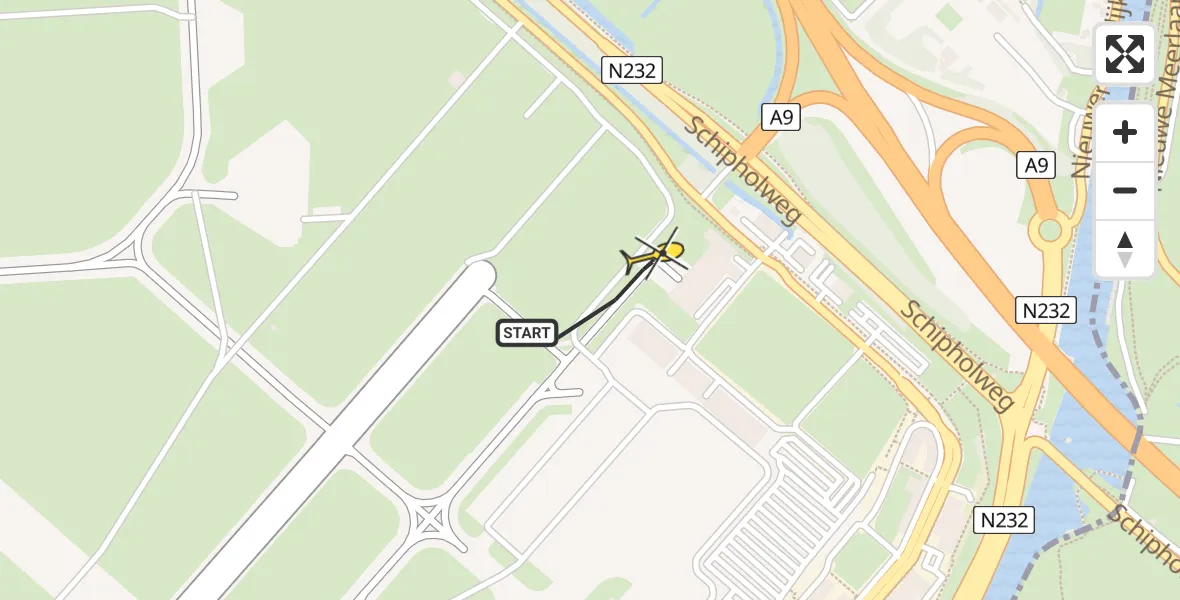Vluchtroute Politiehelikopter van Schiphol naar Schiphol