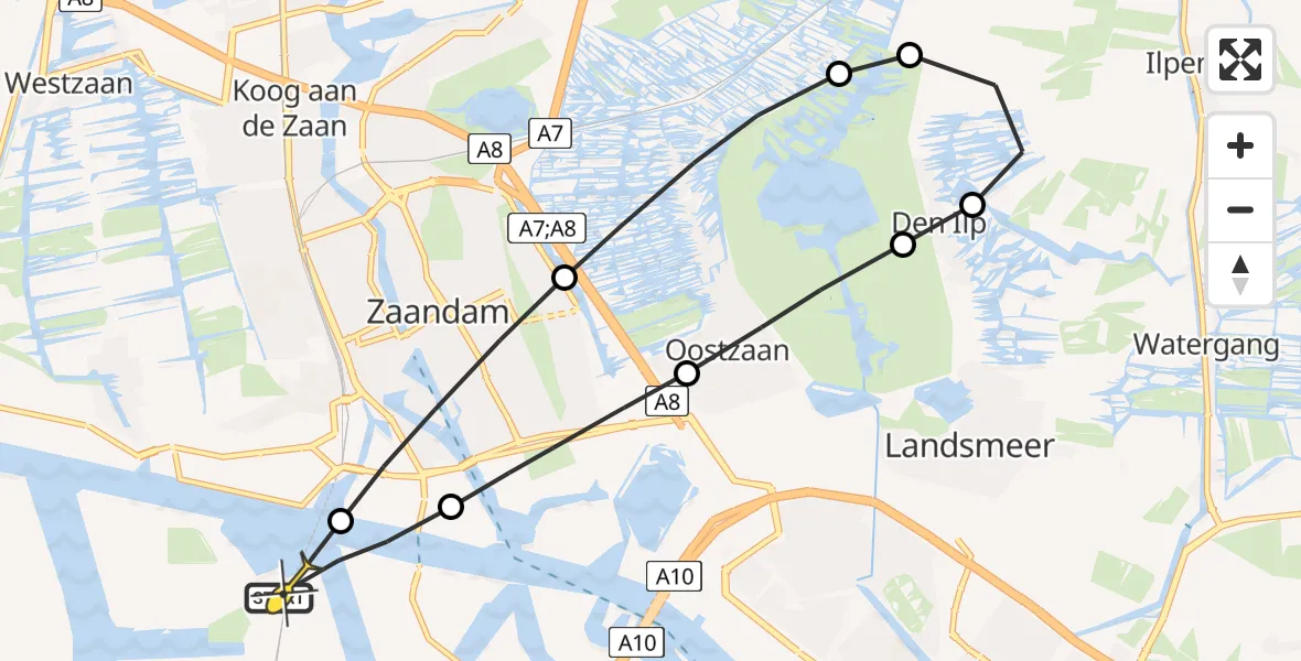 Routekaart van de vlucht: Lifeliner 1 naar Amsterdam Heliport, Hemkade