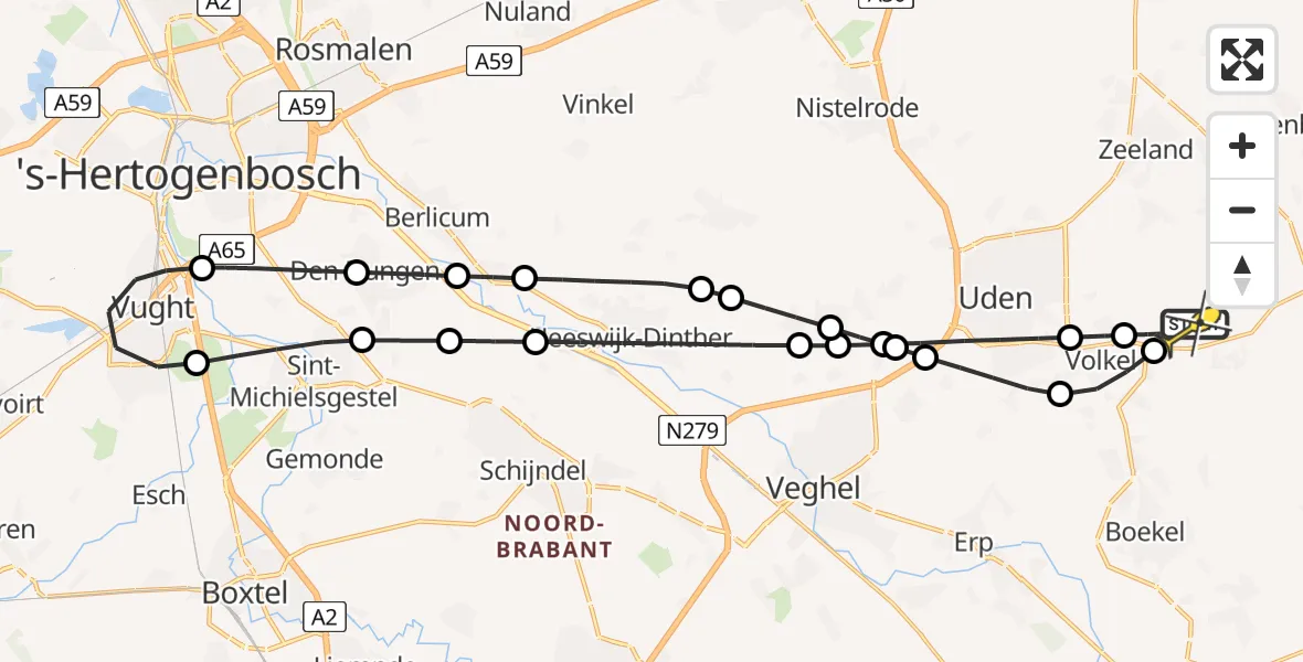 Routekaart van de vlucht: Lifeliner 3 naar Vliegbasis Volkel, Zeelandsedijk