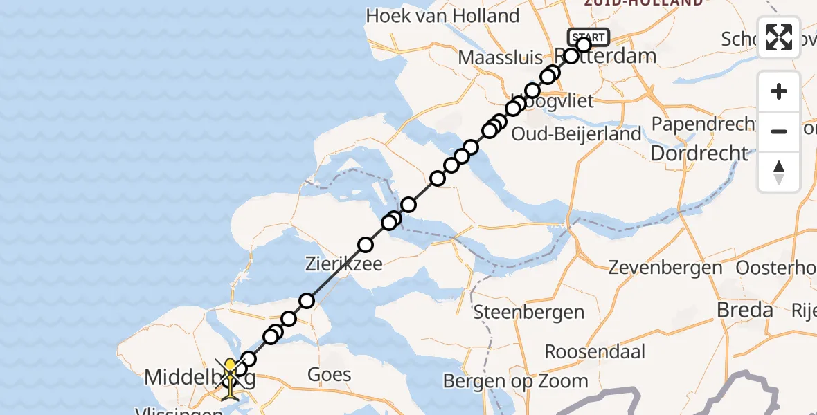 Routekaart van de vlucht: Lifeliner 2 naar Nieuw- en Sint Joosland, Rijs-en-daalpad