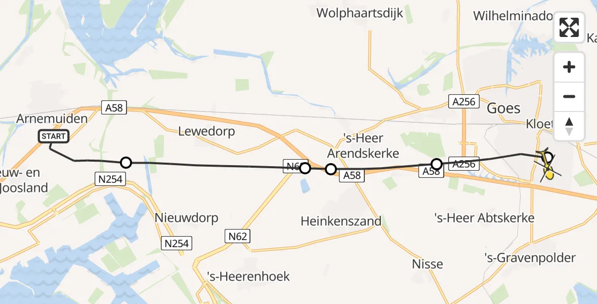Routekaart van de vlucht: Lifeliner 2 naar Kloetinge, Langeweg