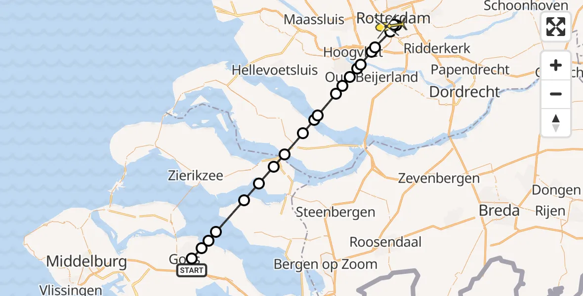 Routekaart van de vlucht: Lifeliner 2 naar Erasmus MC, Vleugelweg