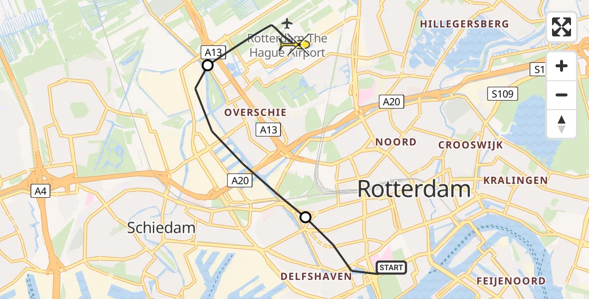 Routekaart van de vlucht: Lifeliner 2 naar Rotterdam The Hague Airport, Coolhaven