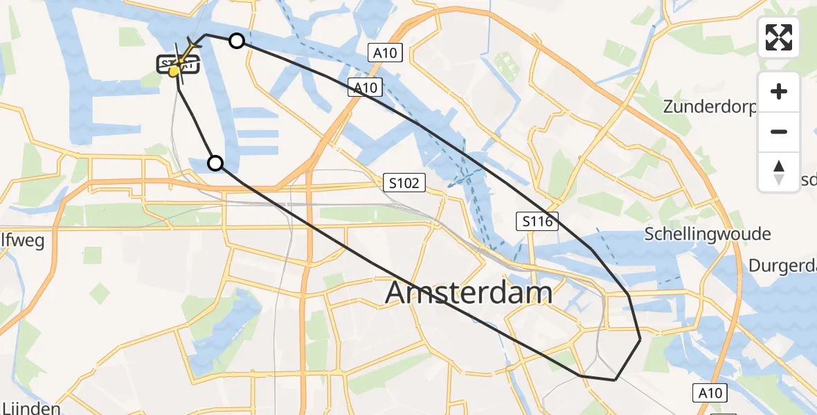 Routekaart van de vlucht: Lifeliner 1 naar Amsterdam Heliport, Maltaweg