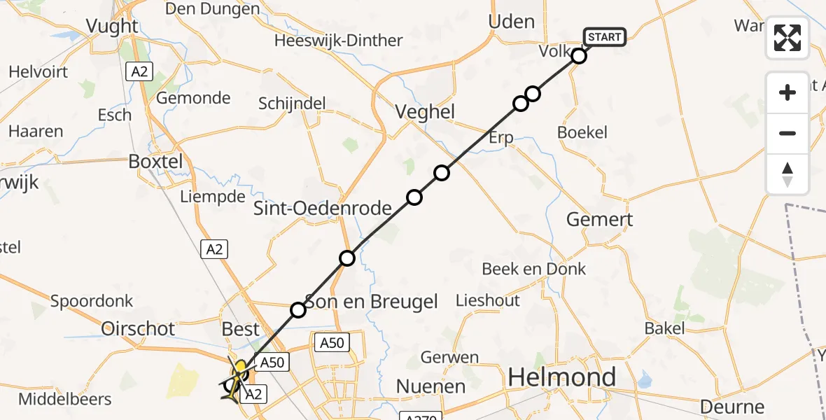 Routekaart van de vlucht: Lifeliner 3 naar Oirschot, Rondweg Volkel