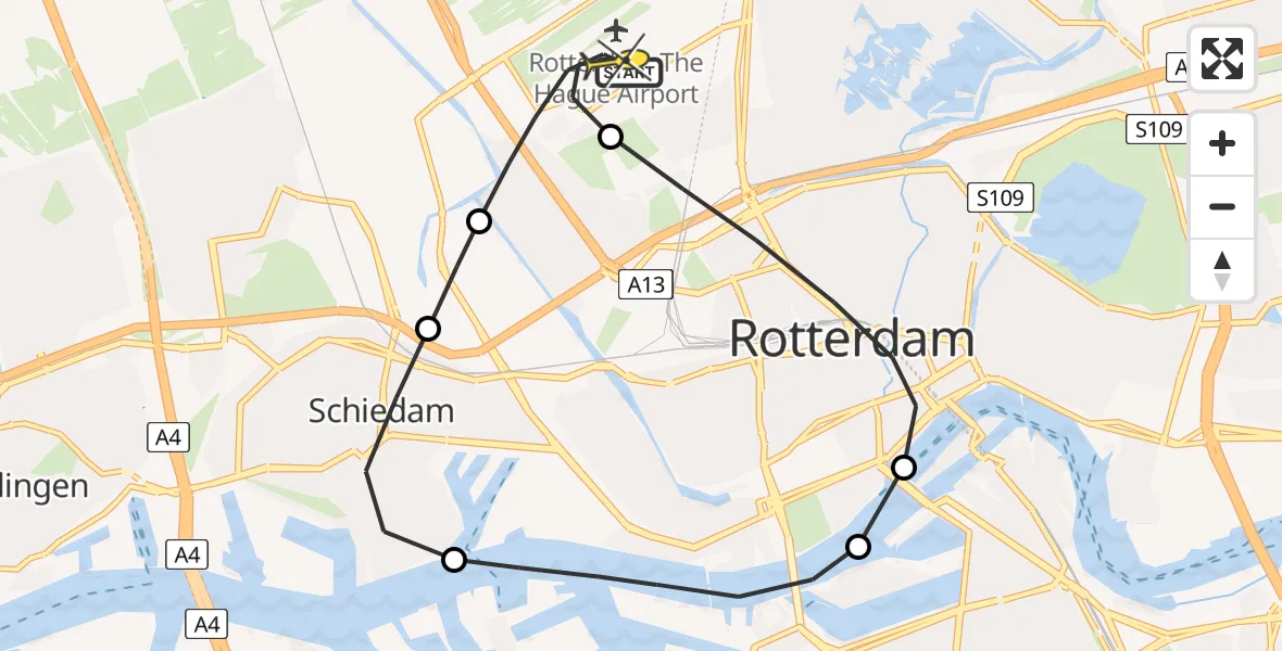 Routekaart van de vlucht: Lifeliner 2 naar Rotterdam The Hague Airport, Achterdijk