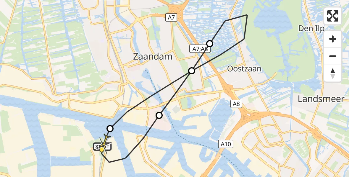 Routekaart van de vlucht: Lifeliner 1 naar Amsterdam Heliport, Elbaweg