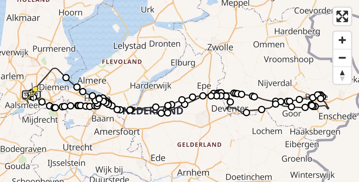 Routekaart van de vlucht: Politieheli naar Schiphol, Mr. Jac. Takkade