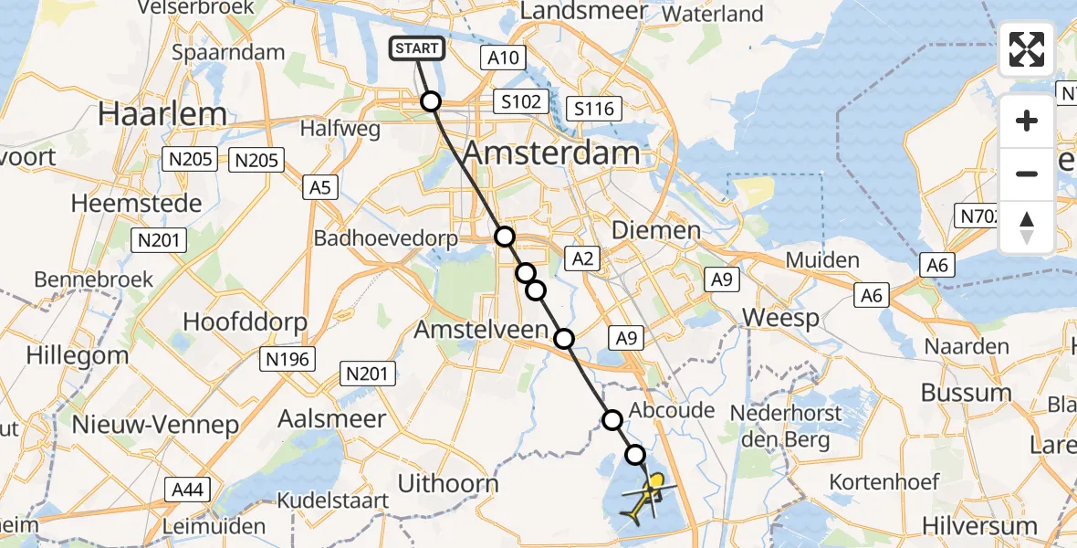Routekaart van de vlucht: Lifeliner 1 naar Vinkeveen, Hornweg