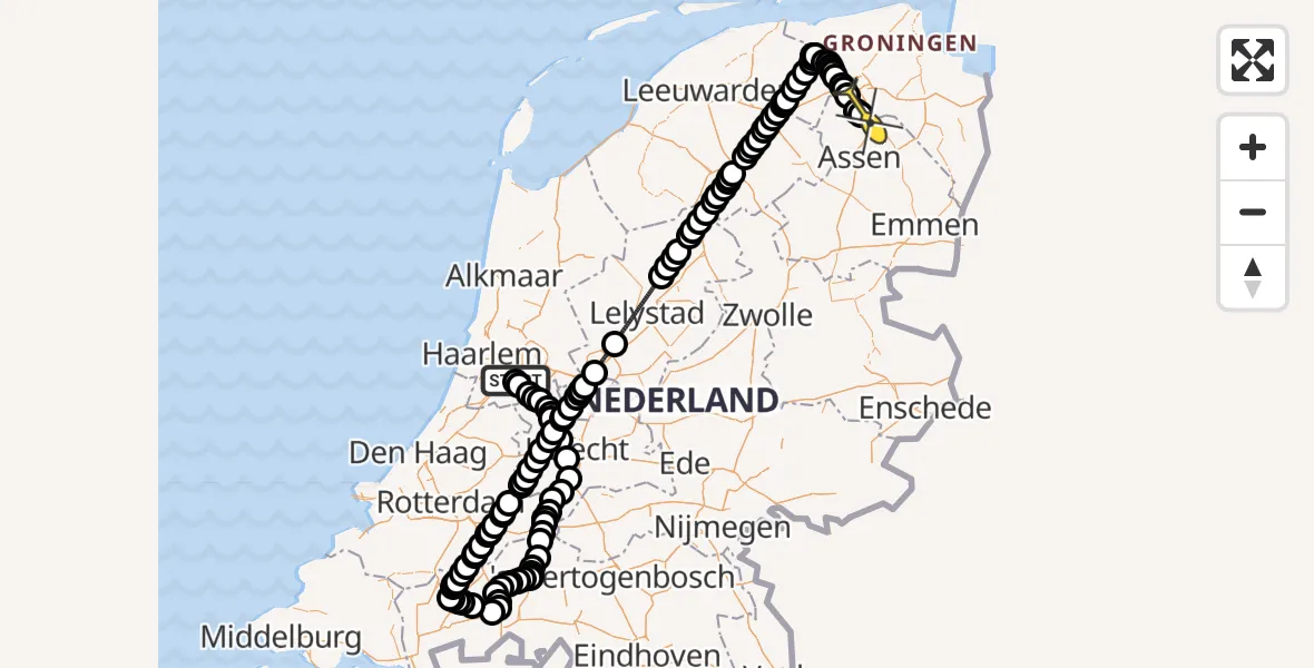 Routekaart van de vlucht: Politiehelikopter naar Groningen Airport Eelde, Thermiekstraat