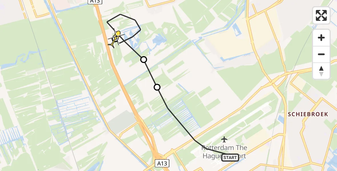 Routekaart van de vlucht: Lifeliner 2 naar Delft, Hofweg