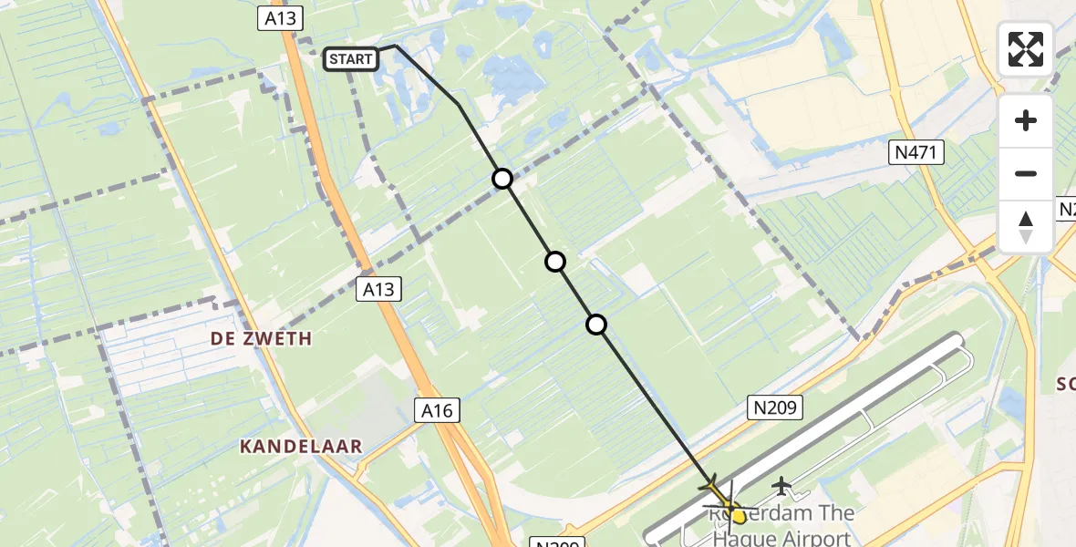 Routekaart van de vlucht: Lifeliner 2 naar Rotterdam The Hague Airport, Hofweg