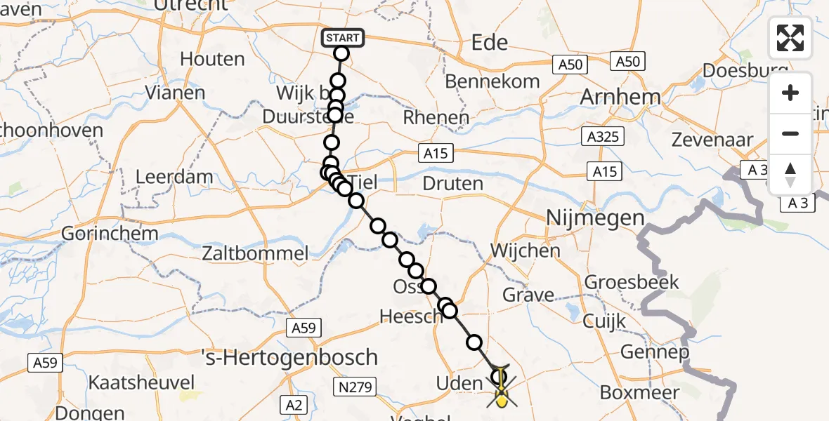 Routekaart van de vlucht: Lifeliner 3 naar Vliegbasis Volkel, Maarnse Grindweg