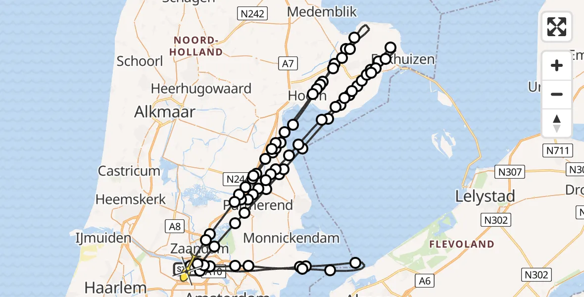 Routekaart van de vlucht: Lifeliner 1 naar Amsterdam Heliport, Lipariweg