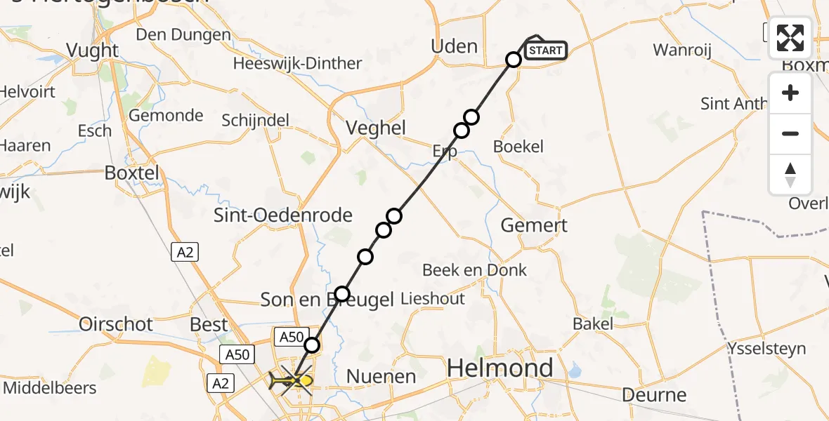 Routekaart van de vlucht: Lifeliner 3 naar Eindhoven, Houtvennen