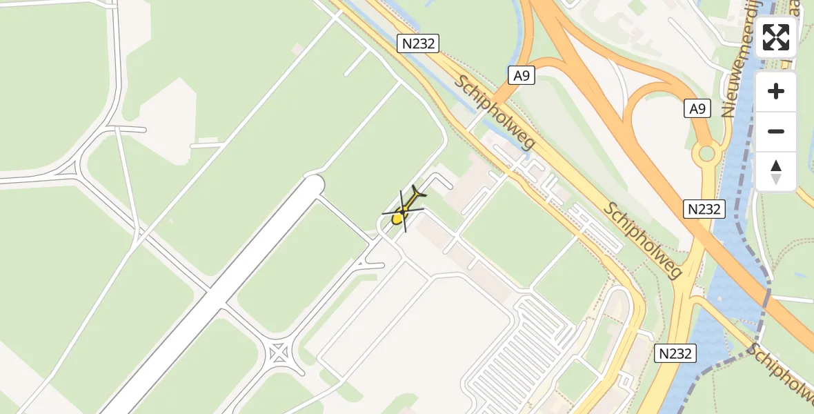 Routekaart van de vlucht: Politiehelikopter naar Schiphol