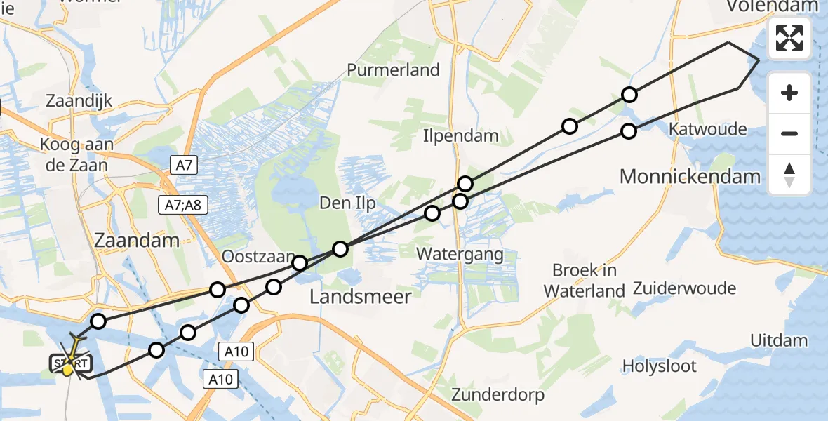 Routekaart van de vlucht: Lifeliner 1 naar Amsterdam Heliport, Kajuitpad
