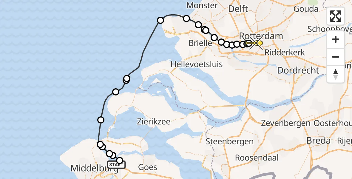 Routekaart van de vlucht: Kustwachthelikopter naar Rotterdam, Calandweg