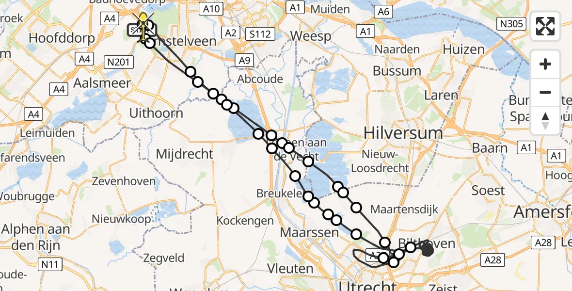 Vluchtroute Politiehelikopter van Schiphol naar Schiphol